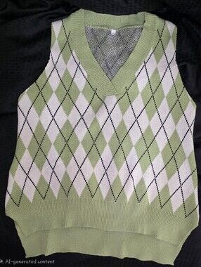 NWOT Unisex Green & White Argyle Knit Vest Size Medium